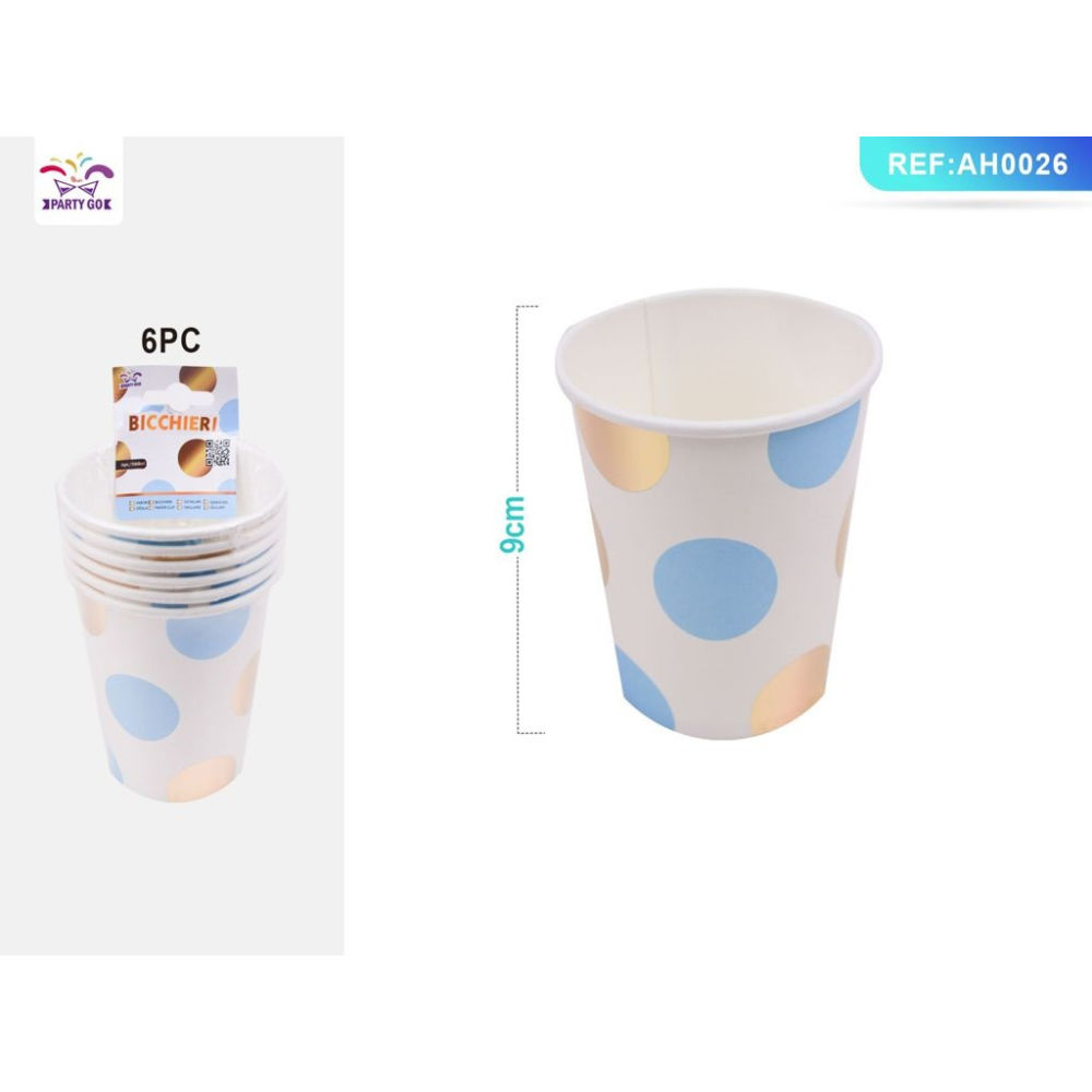 BICCHIERI MONOUSO A POIS - BIANCO & BLU - 6PZParty Go