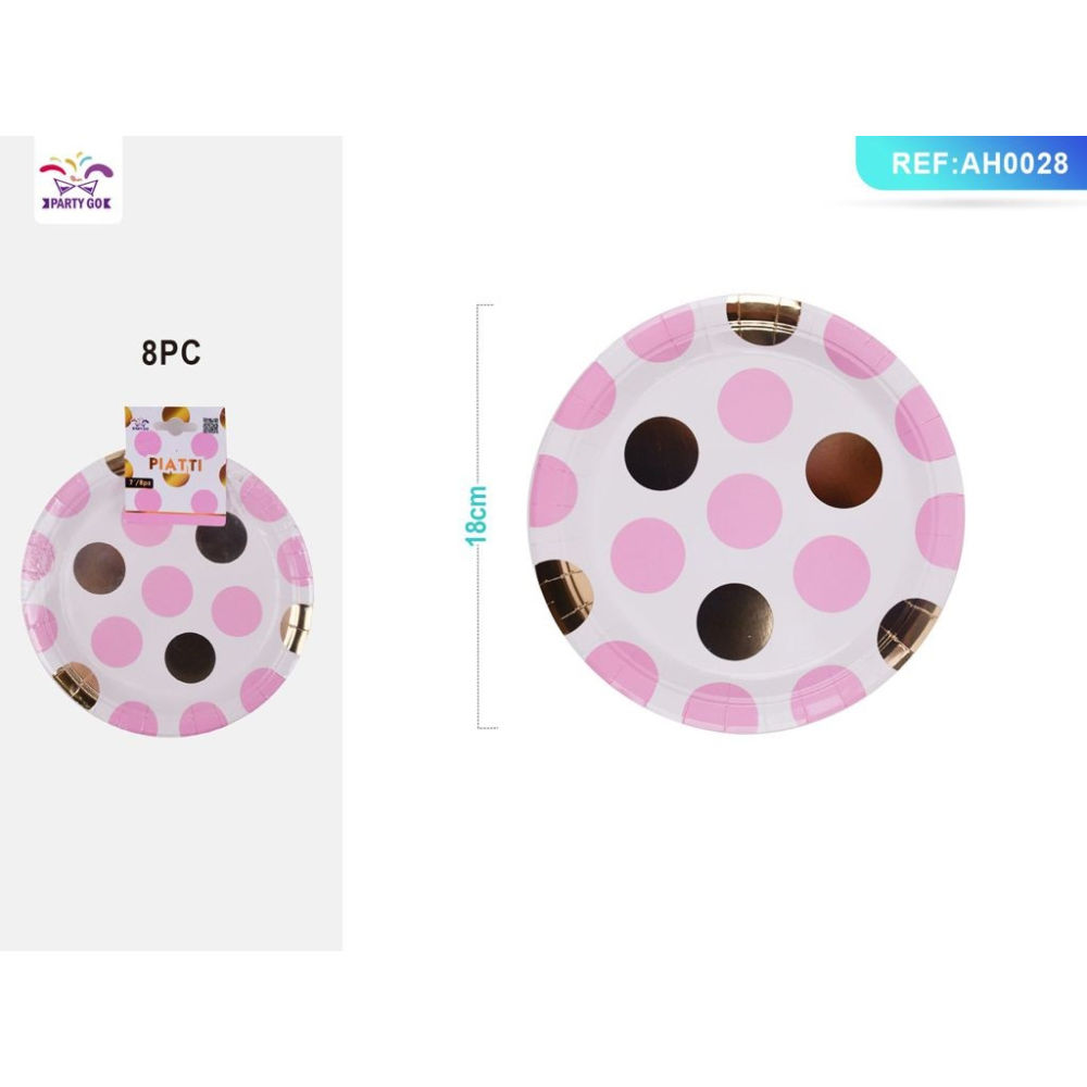 PIATTI MONOUSO A POIS - BIANCO & ROSA 18CM - 8PZParty Go