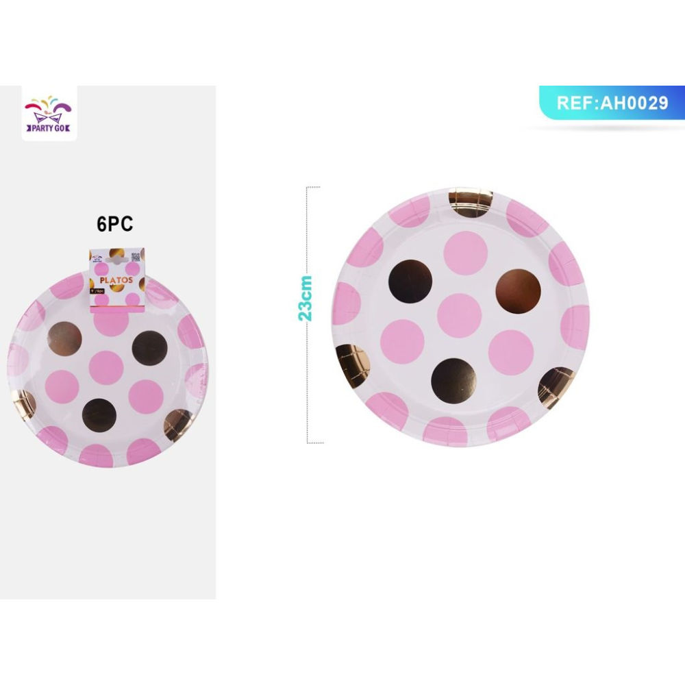 PIATTI MONOUSO A POIS - BIANCO & ROSA 23CM - 6PZParty Go