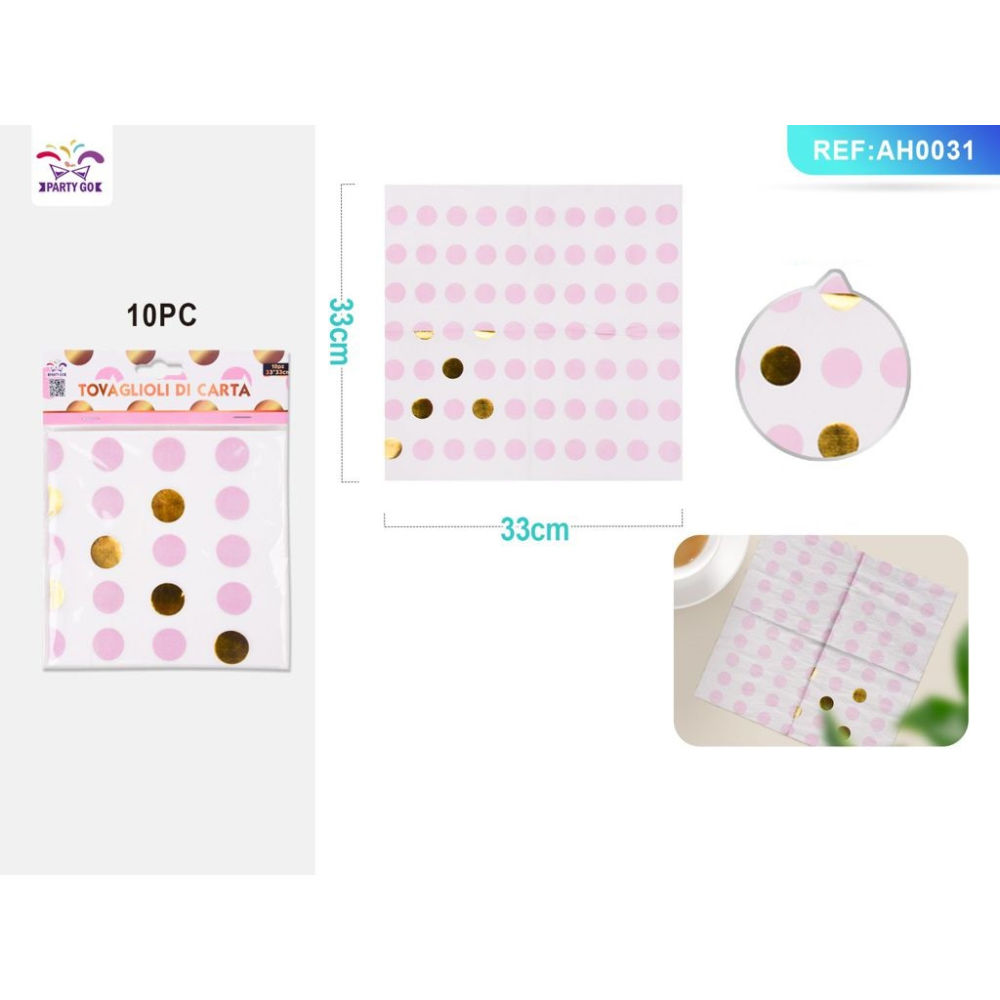 TOVAGLIOLI A POIS - BIANCO & ROSA 33CM - 10PZParty Go