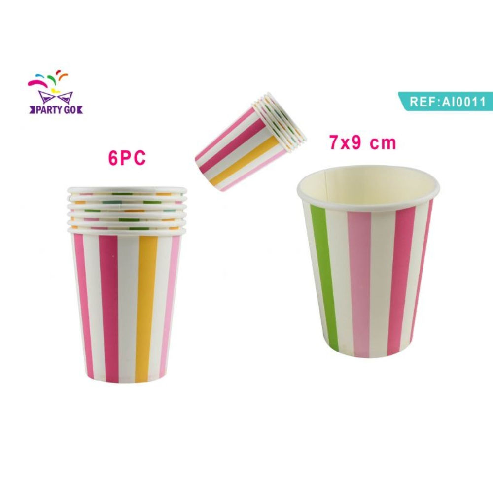 BICCHIERI MONOUSO A STRISCE COLORATE - 6PZParty Go