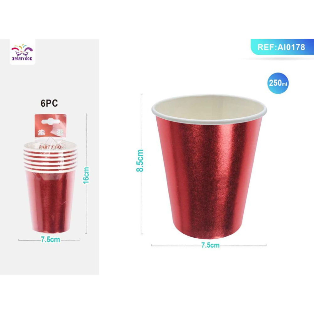 BICCHIERI MONOUSO METALLIZZATI - ROSSO - 6PZParty Go