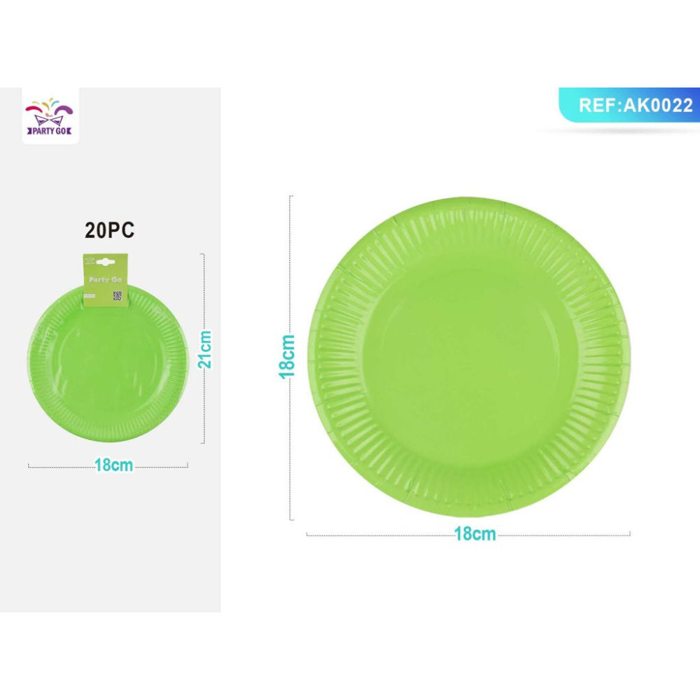 PIATTI MONOUSO - VERDE 18CM - 20PZParty Go