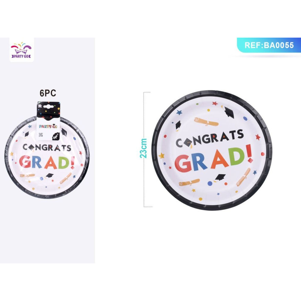PIATTI PER LAUREA - CONGRATS BIANCO & NERO 23CM - 6PZParty Go