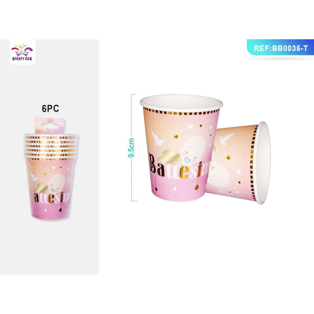BICCHIERI MONOUSO - BATTESIMO ROSA - 6PZParty Go