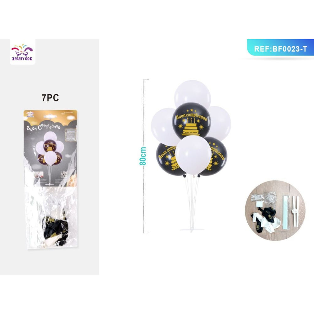 SET PALLONCINI CON BASE - BUON COMPLEANNO NERO BIANCO - 7PZParty Go