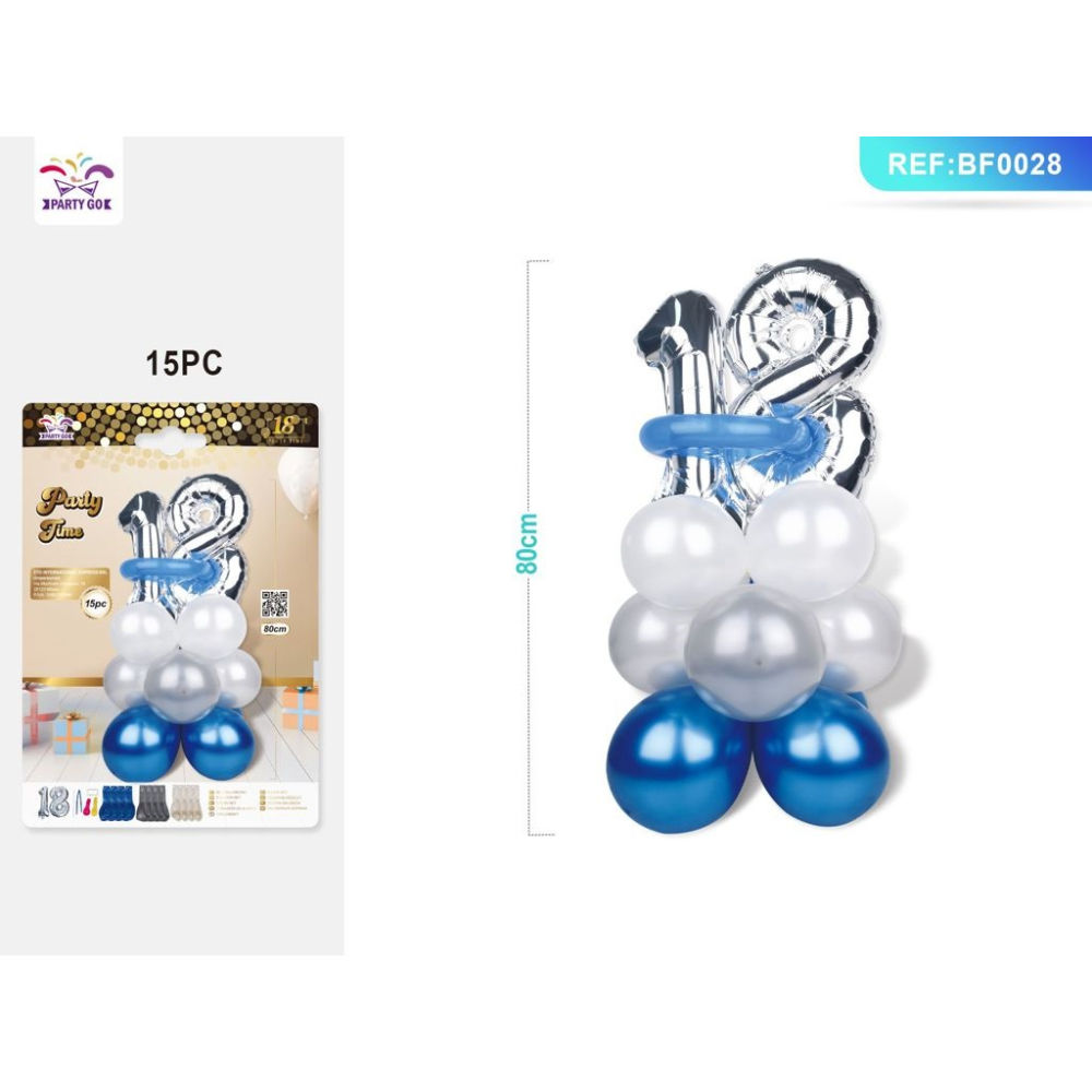 SET PALLONCINI ARGENTO & BLU - NUMERO 18 - 80CMParty Go