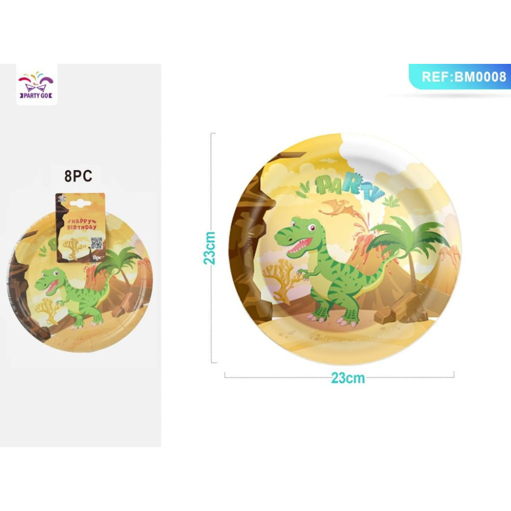 PIATTI MONOUSO CON DINOSAURO 23CM - 8PZParty Go