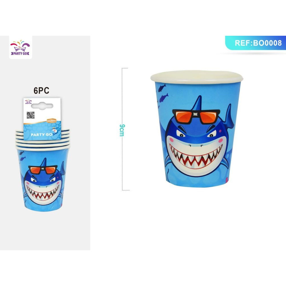 BICCHIERI MONOUSO CON SQUALO BLU - 6PZParty Go