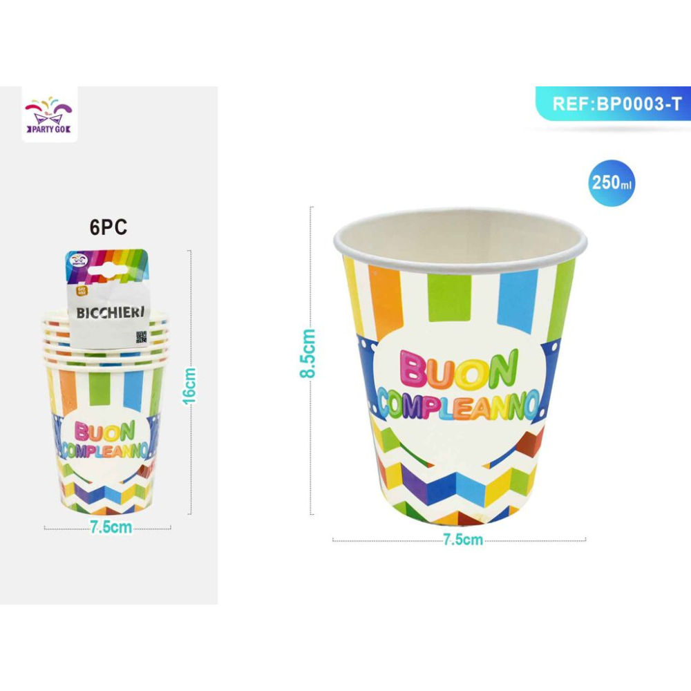 BICCHIERI COLORATI - BUON COMPLEANNO - 6PZParty Go