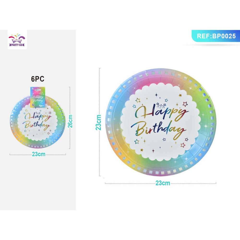 PIATTI MONOUSO - HAPPY BIRTHDAY MULTICOLOR 23CM - 6PZParty Go