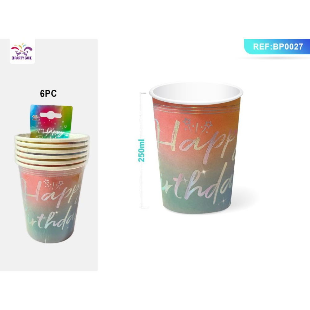 BICCHIERI MONOUSO BICOLOR - HAPPY BIRTHDAY - 6PZParty Go