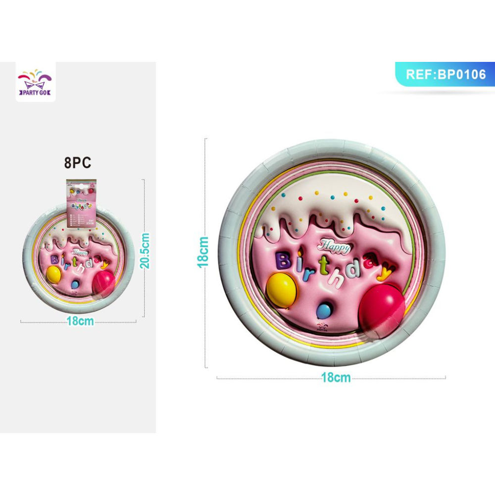 PIATTI CON DISEGNO 3D - HAPPY BIRTHDAY 18CM - 8PZParty Go