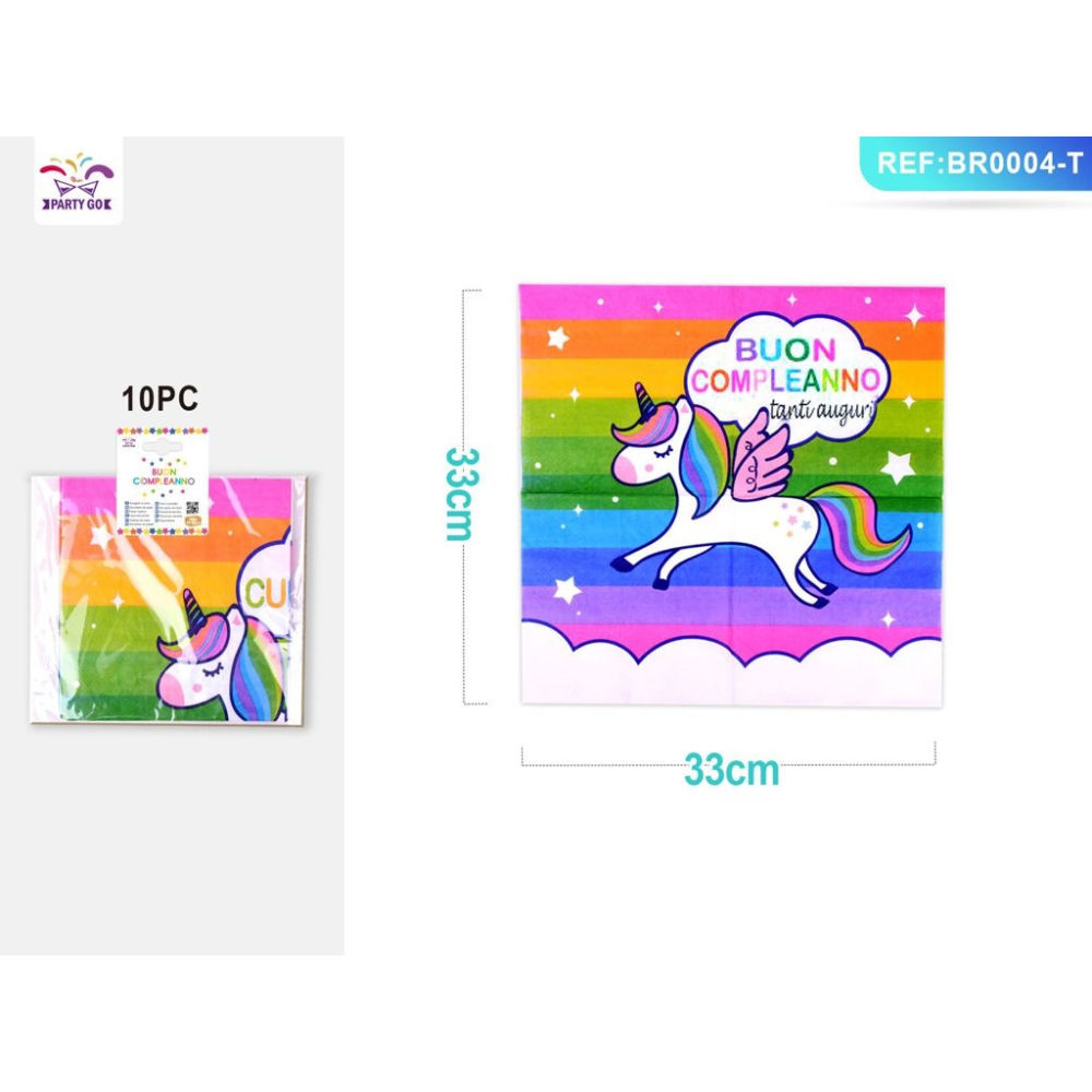 TOVAGLIOLI CON UNICORNO ARCOBALENO 33CM - 10PZParty Go