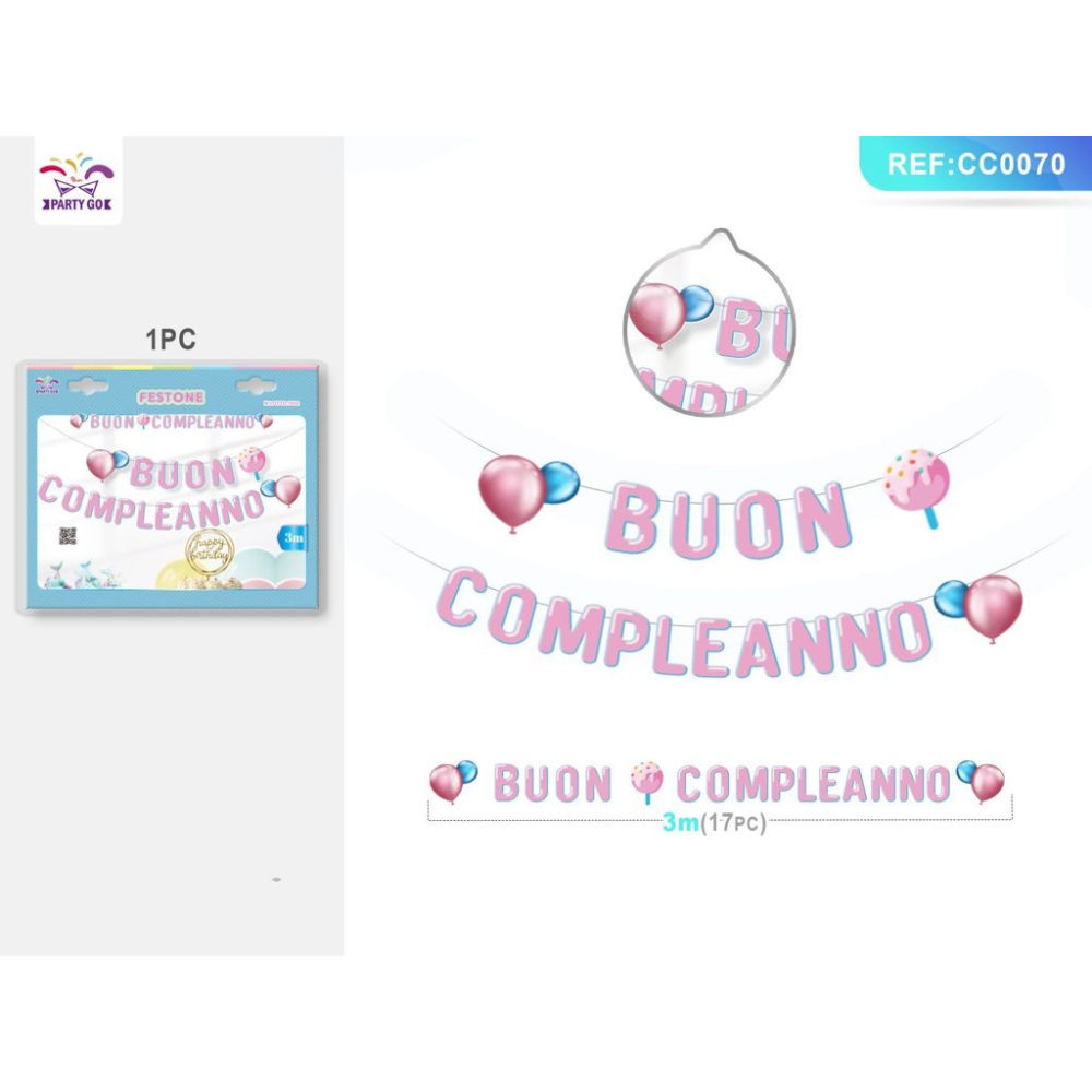 FESTONE - BUON COMPLEANNO ROSA - 3MParty Go