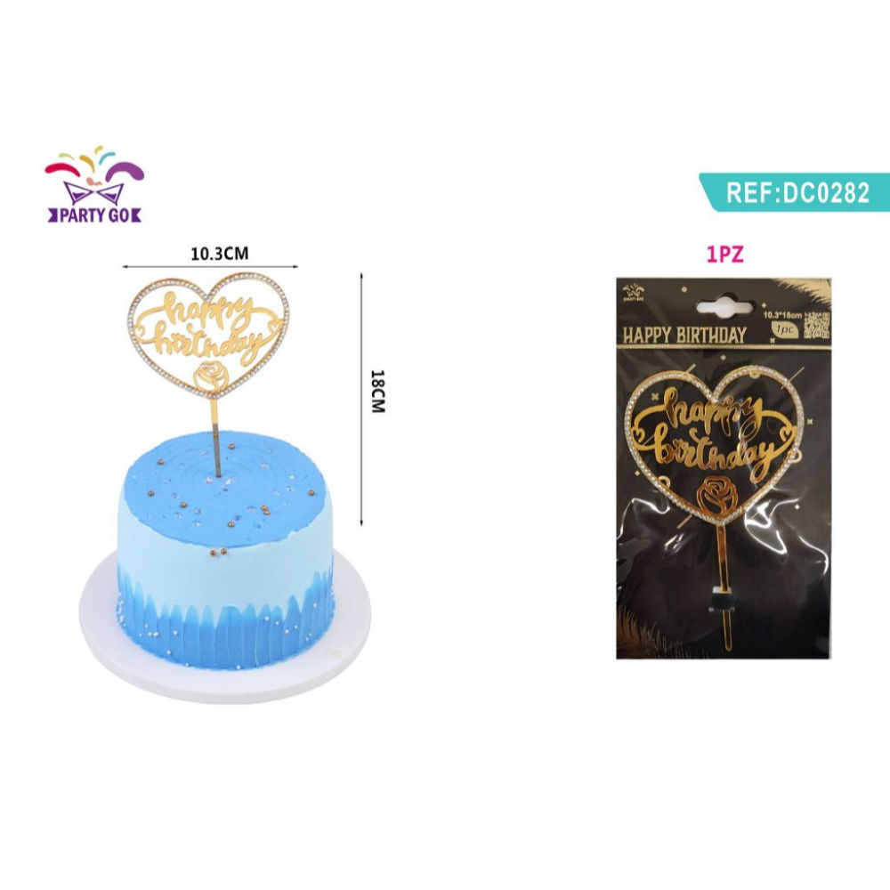 TOPPER PER TORTA A CUORE - HAPPY BIRTHDAY ORO - 1PZParty Go