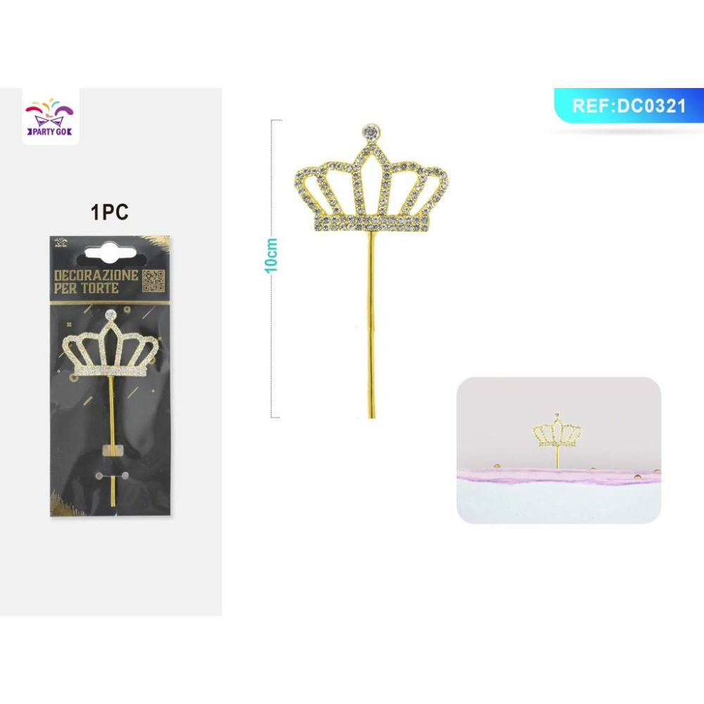 DECORAZIONI PER TORTE - CORONA CON DIAMANTI ORO - 1PZParty Go