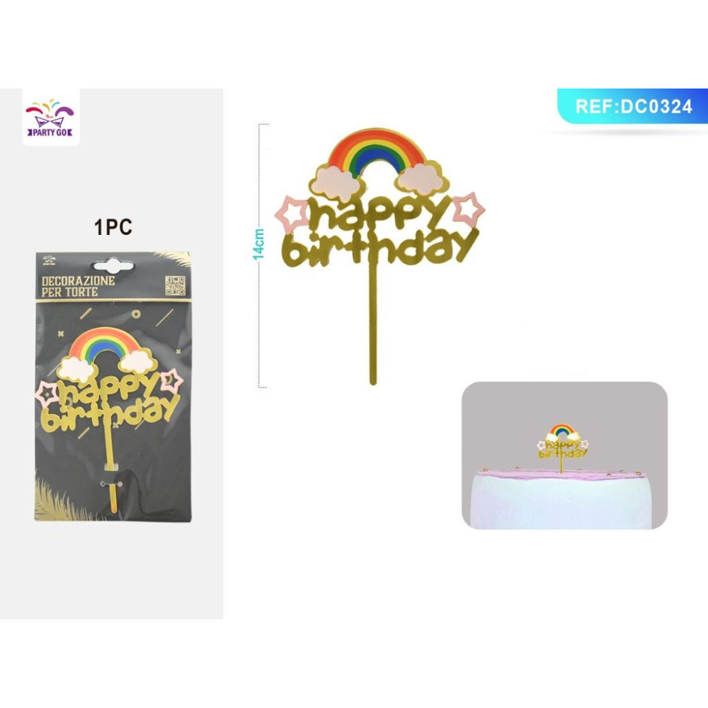 TOPPER PER TORTA ARCOBALENO - BUON COMPLEANNO - 1PZParty Go