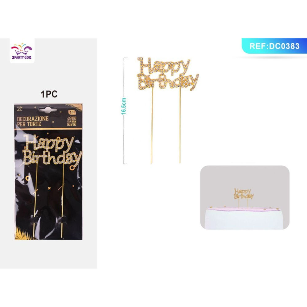 TOPPER PER TORTA GLITTER - HAPPY BIRTHDAY ORO - 1PZParty Go