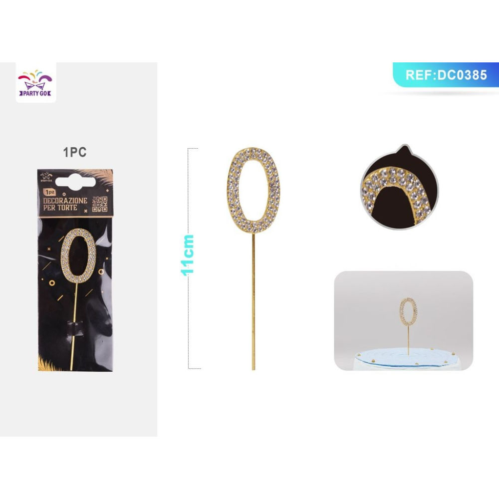 DECORAZIONE PER TORTE CON DIAMANTI - N,0 ORO - 1PZParty Go