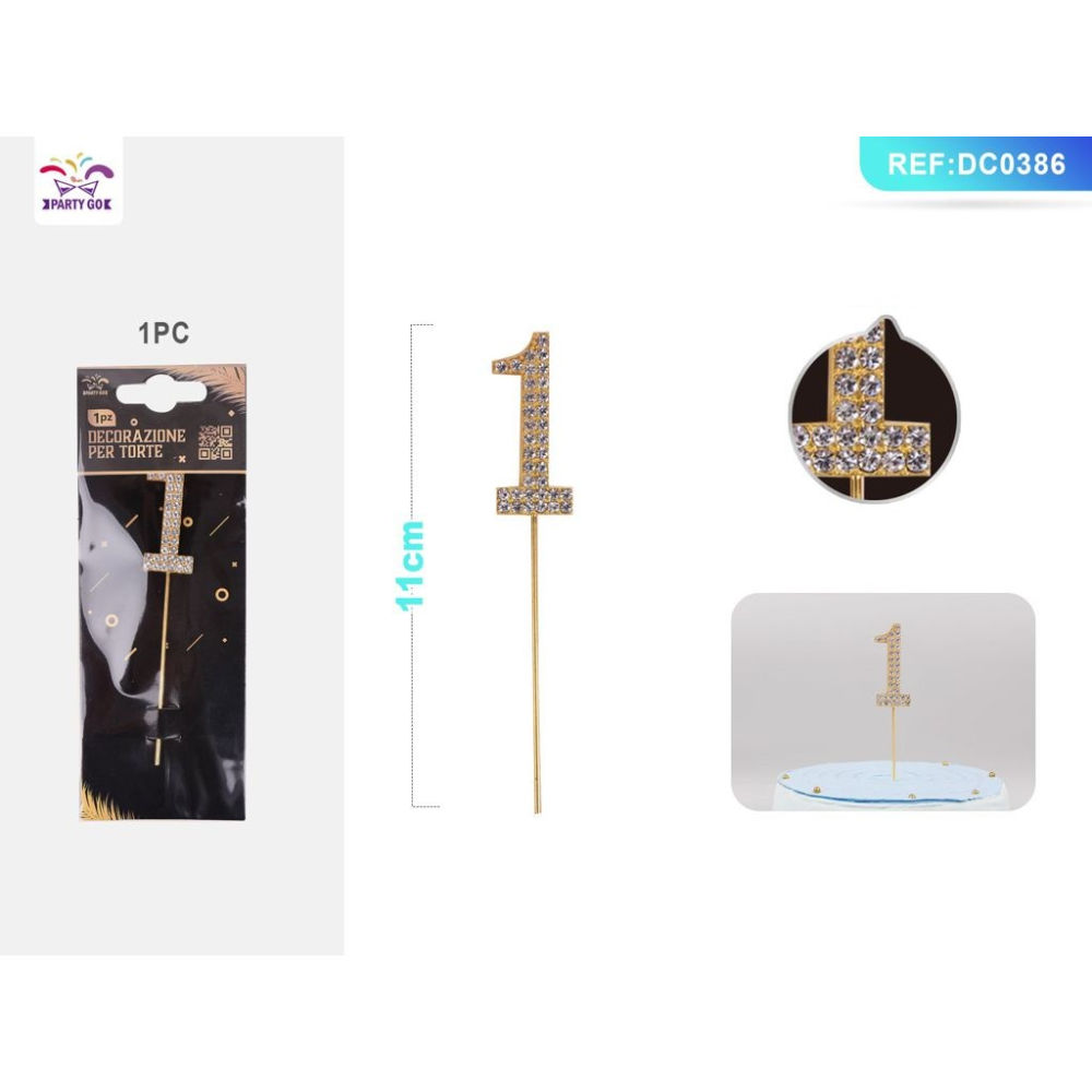 DECORAZIONE PER TORTE CON DIAMANTI - N,1 ORO - 1PZParty Go
