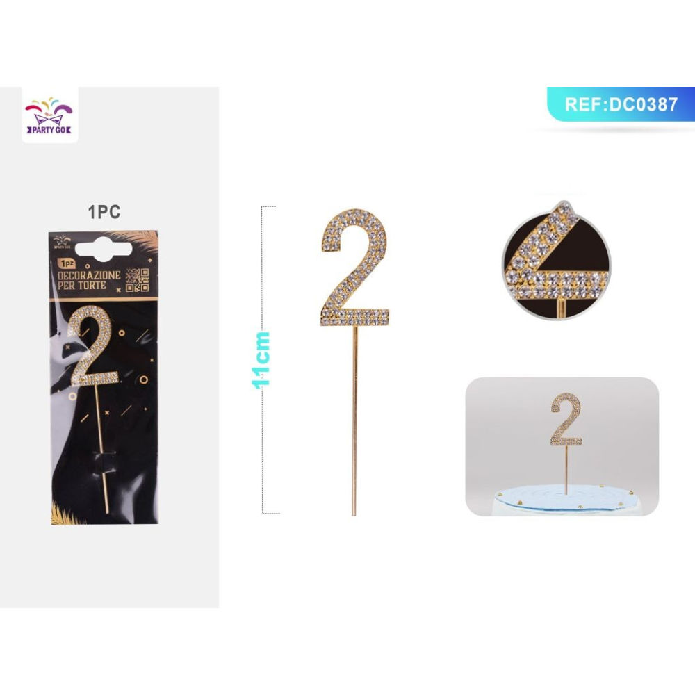 DECORAZIONE PER TORTE CON DIAMANTI - N,2 ORO - 1PZParty Go