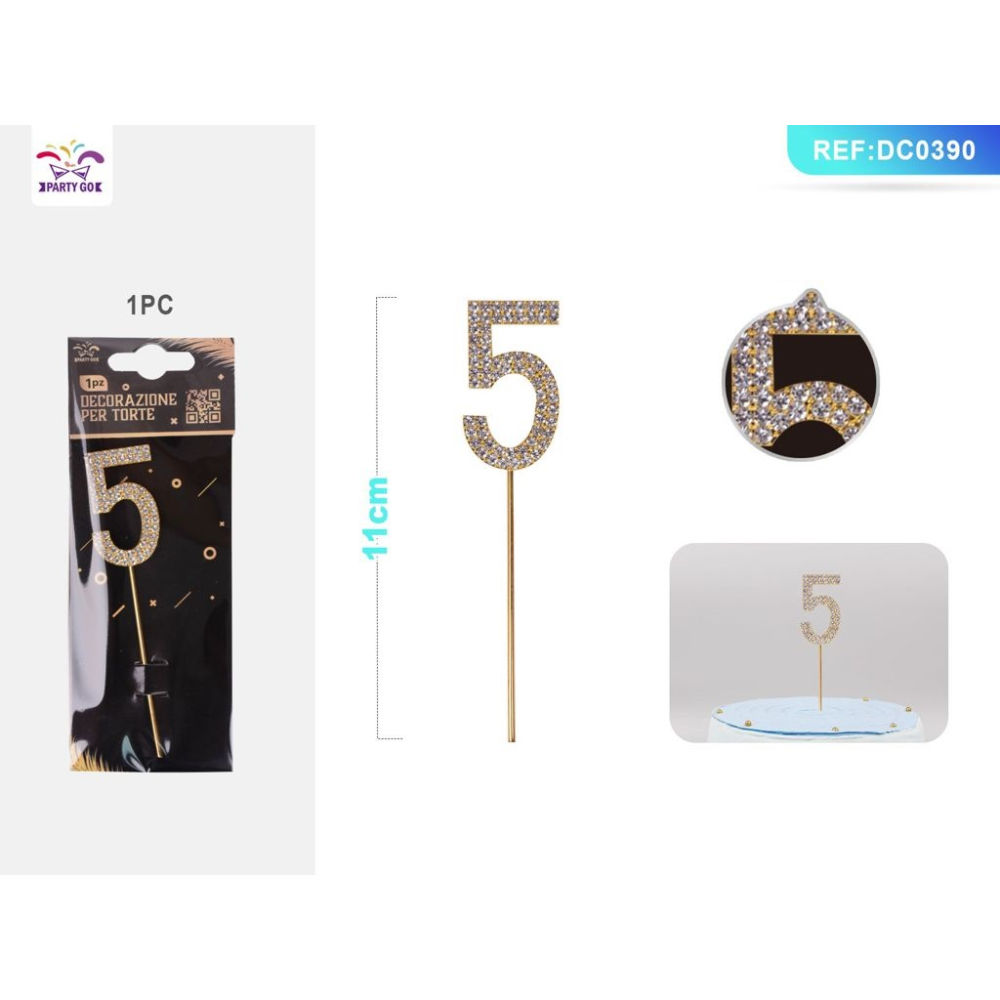DECORAZIONE PER TORTE CON DIAMANTI - N,5 ORO - 1PZParty Go