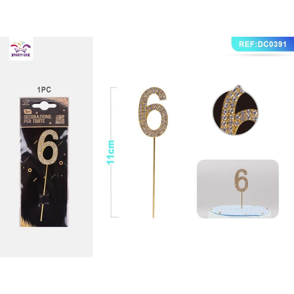 DECORAZIONE PER TORTE CON DIAMANTI - N,6 ORO - 1PZParty Go