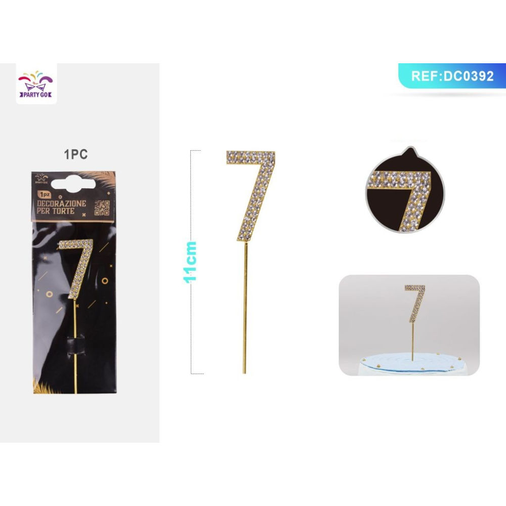 DECORAZIONE PER TORTE CON DIAMANTI - N,7 ORO - 1PZParty Go