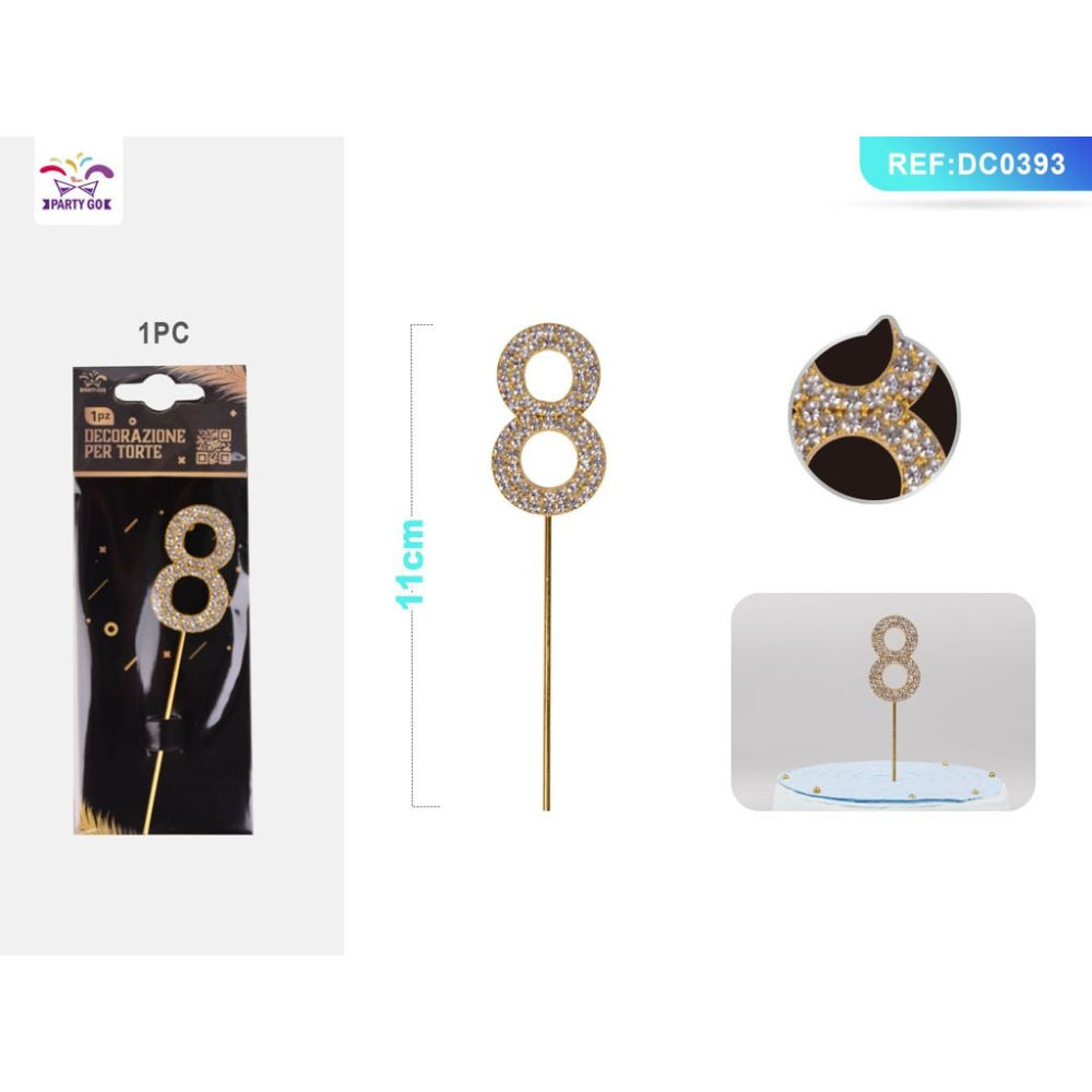 DECORAZIONE PER TORTE CON DIAMANTI - N,8 ORO - 1PZParty Go