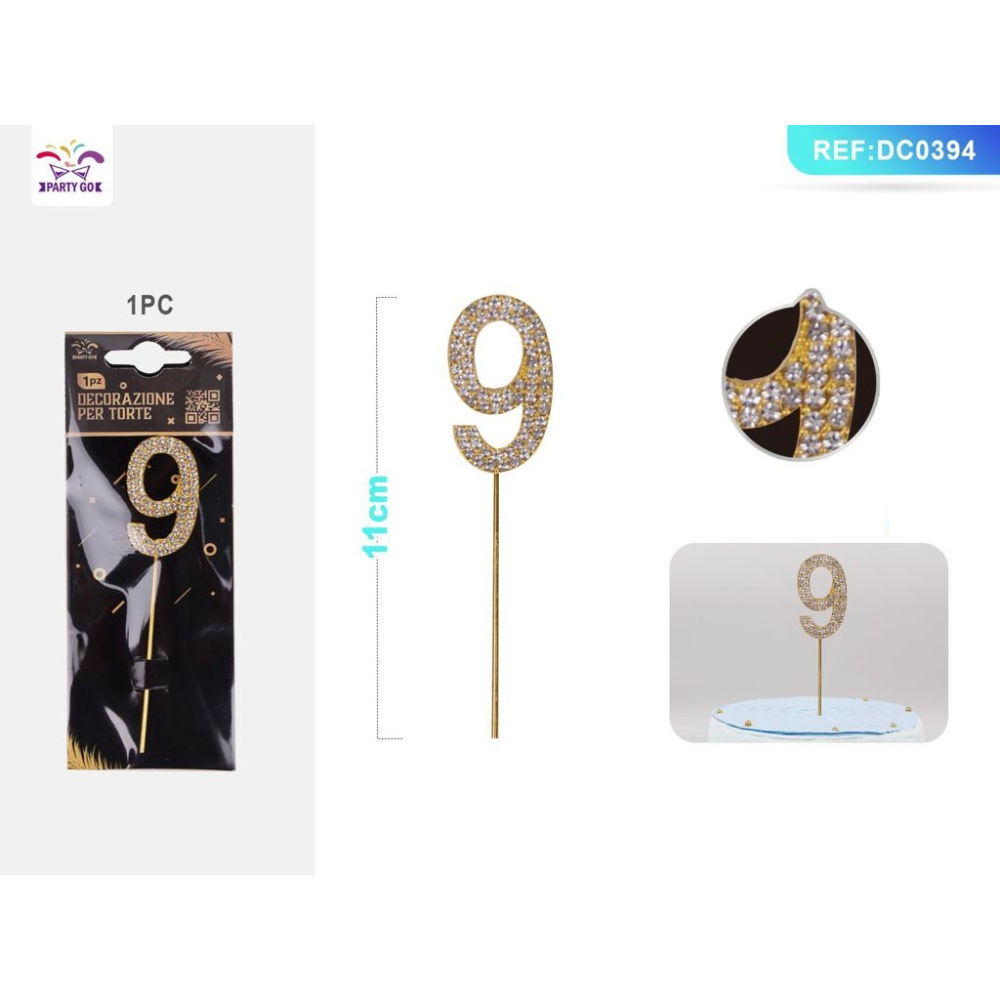 DECORAZIONE PER TORTE CON DIAMANTI - N,9 ORO - 1PZParty Go