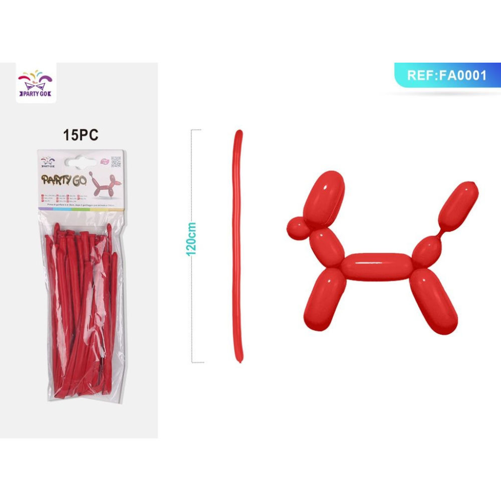 PALLONCINI MODELLABILI 120CM - ROSSO - 15PZParty Go