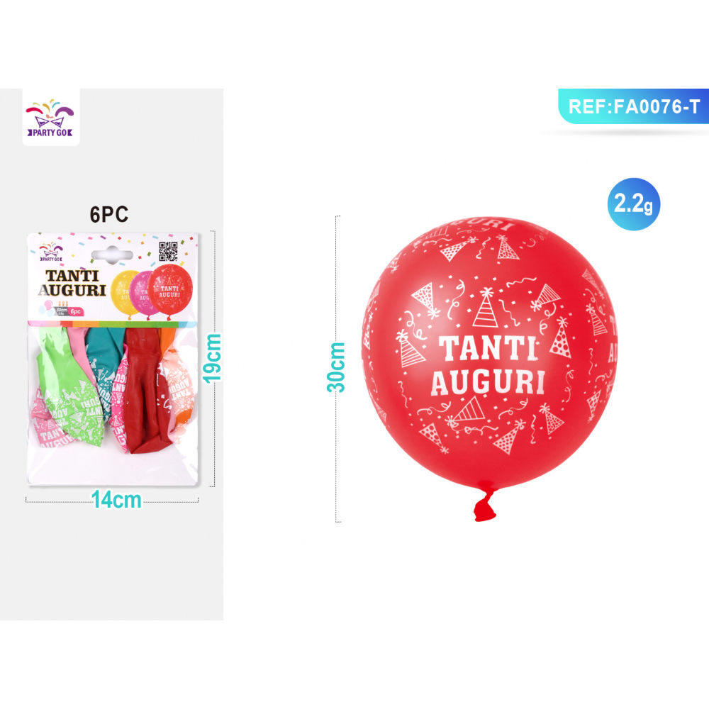 PALLONCINI - TANTI AUGURI - COLORI MISTI - 6PZParty Go