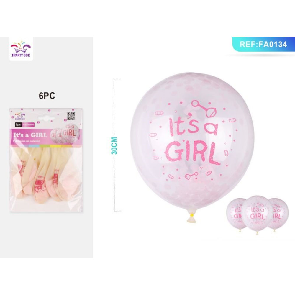 PALLONCINI NASCITA - IT'S A GIRL - ROSA TRASPARENTE 6PZParty Go
