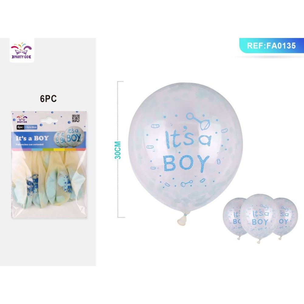 PALLONCINI NASCITA - IT'S A BOY - BLU TRASPARENTE - 6PZParty Go