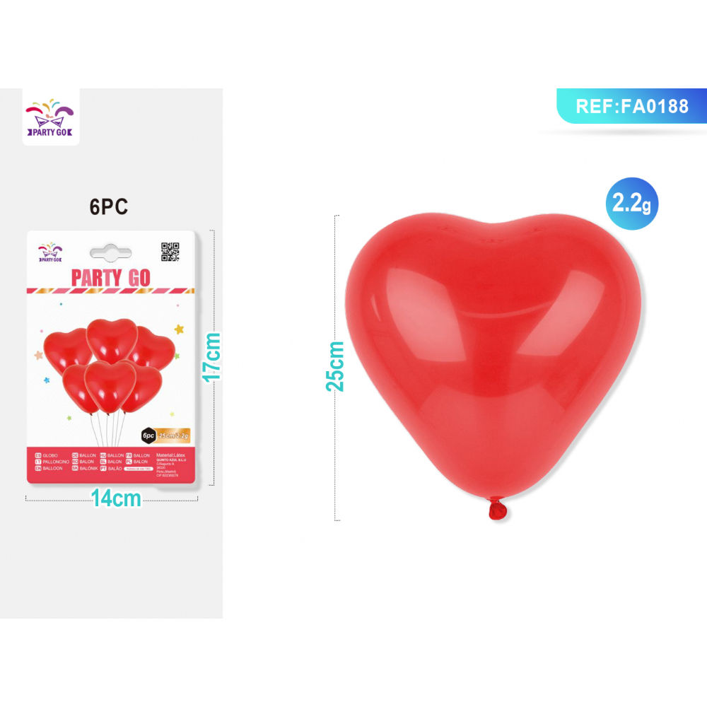 PALLONCINI A CUORE - ROSSO - 6PZParty Go