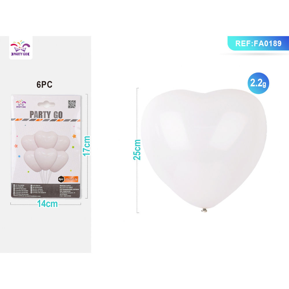 PALLONCINI A CUORE - BIANCO - 6PZParty Go