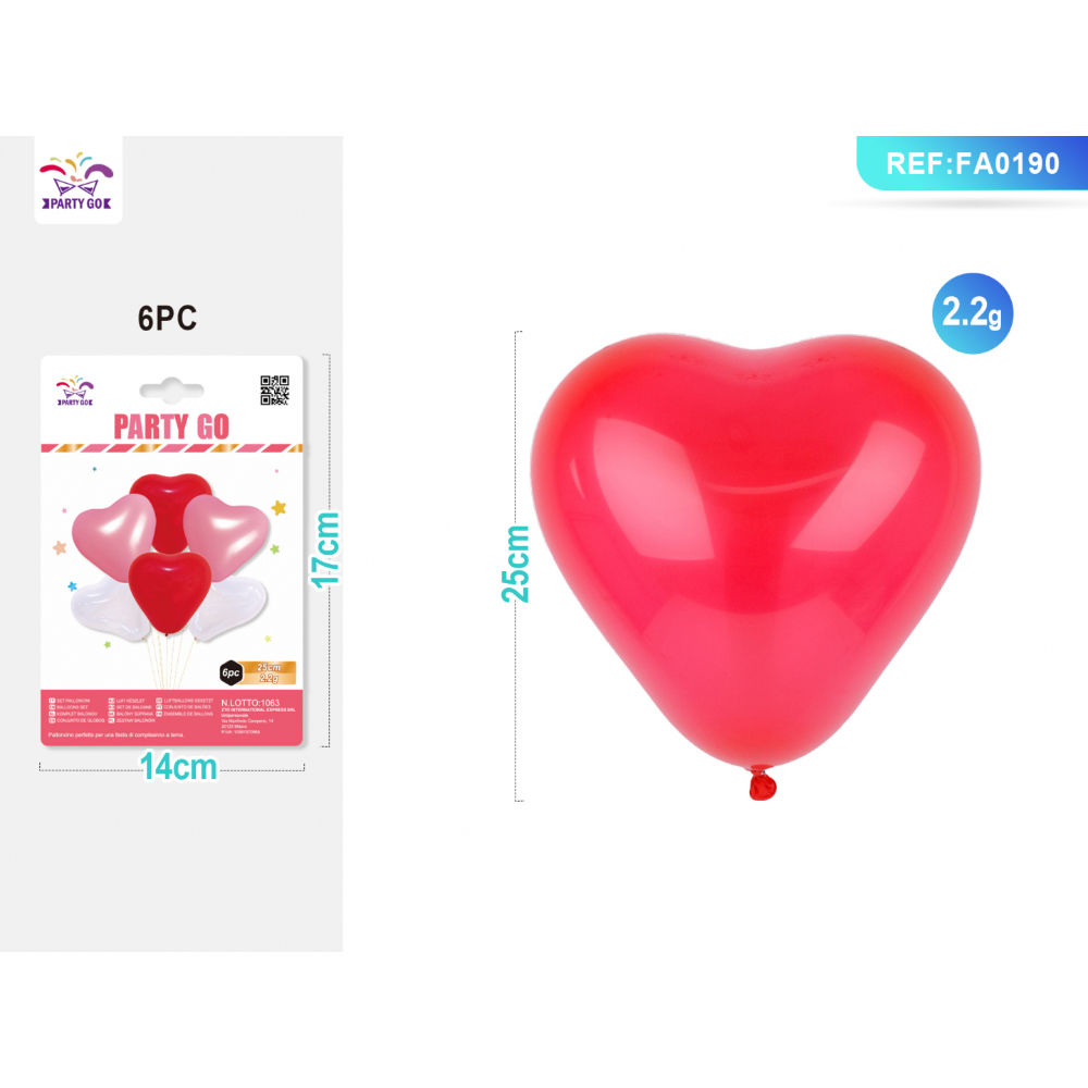 PALLONCINI A CUORE - ROSA, ROSSO, BIANCO - 6PZParty Go