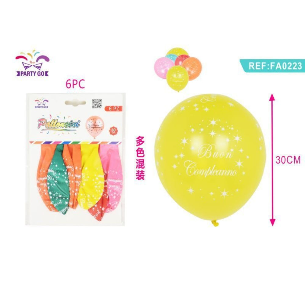 PALLONCINI BOUN COMPLEANNO - COLORI MISTI 6PZParty Go