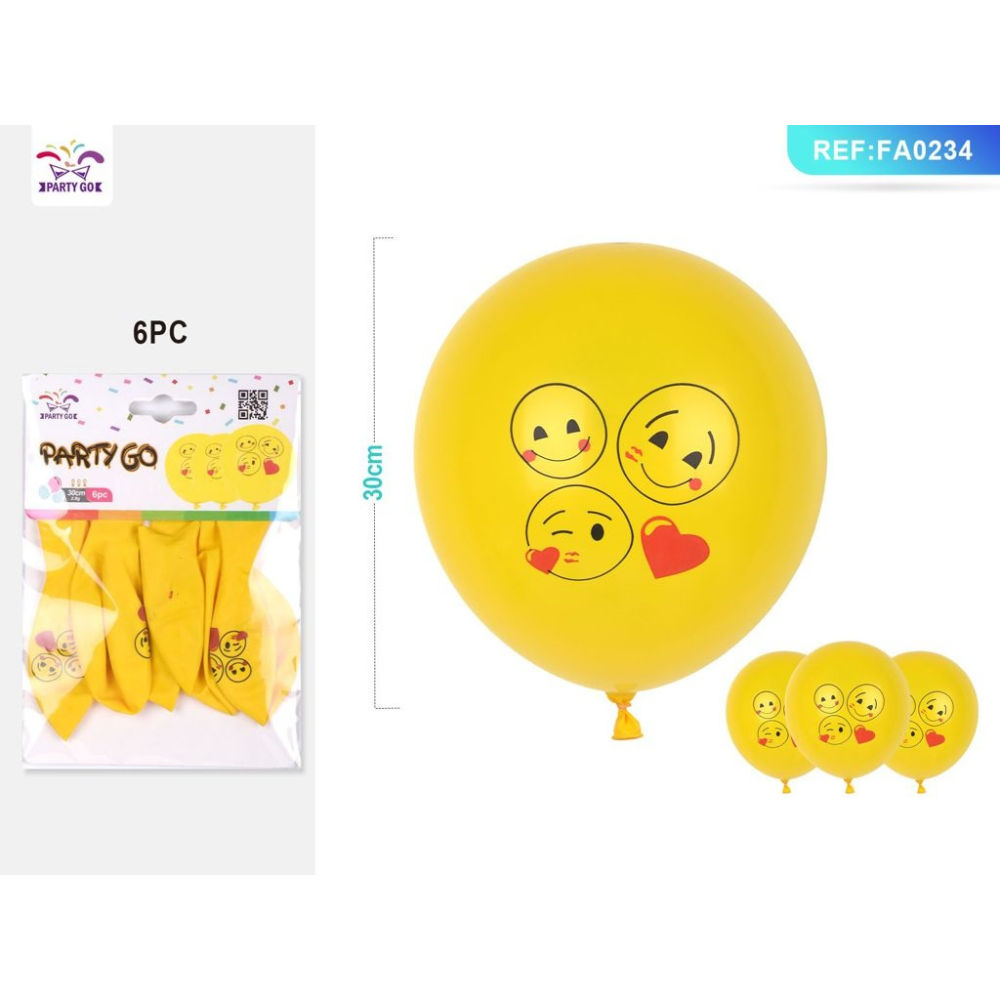 PALLONCINI CON EMOJI GIALLO 30CM - 6PZParty Go