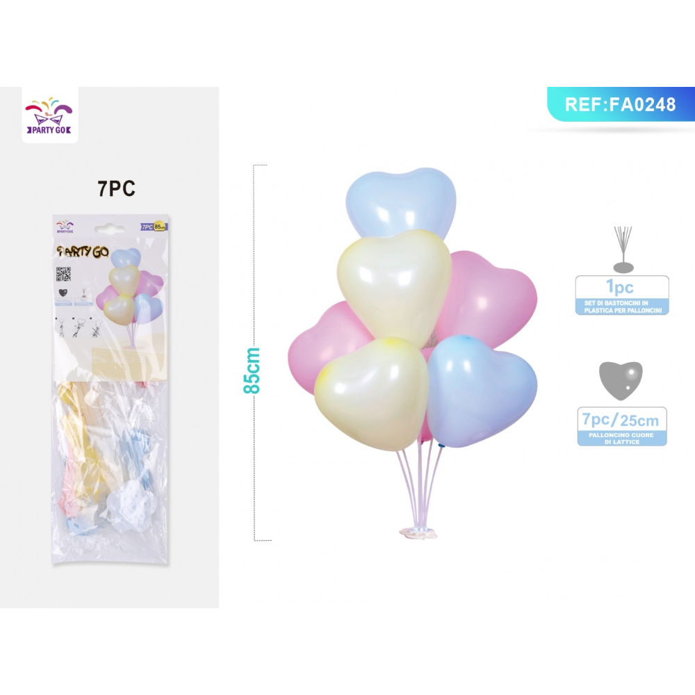 SET PALLONCINI A CUORE CON BASE 85CM - COLORI MISTI - 7PZParty Go