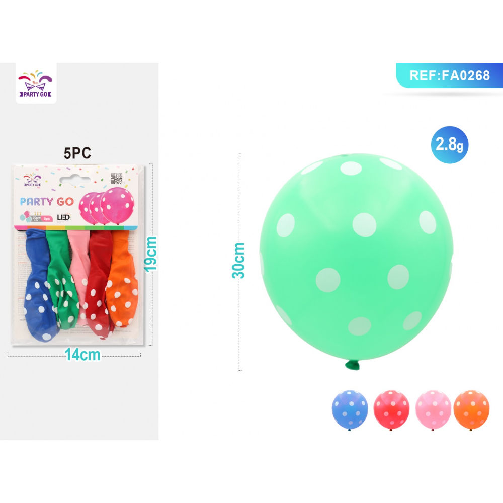 PALLONCINI A POIS CON LED - COLORI MISTI - 5PZParty Go