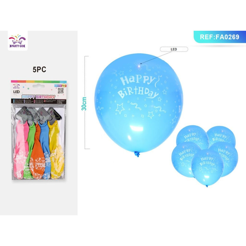 PALLONCINI CON LED - HAPPY BIRTHDAY COLORATE - 5PZParty Go
