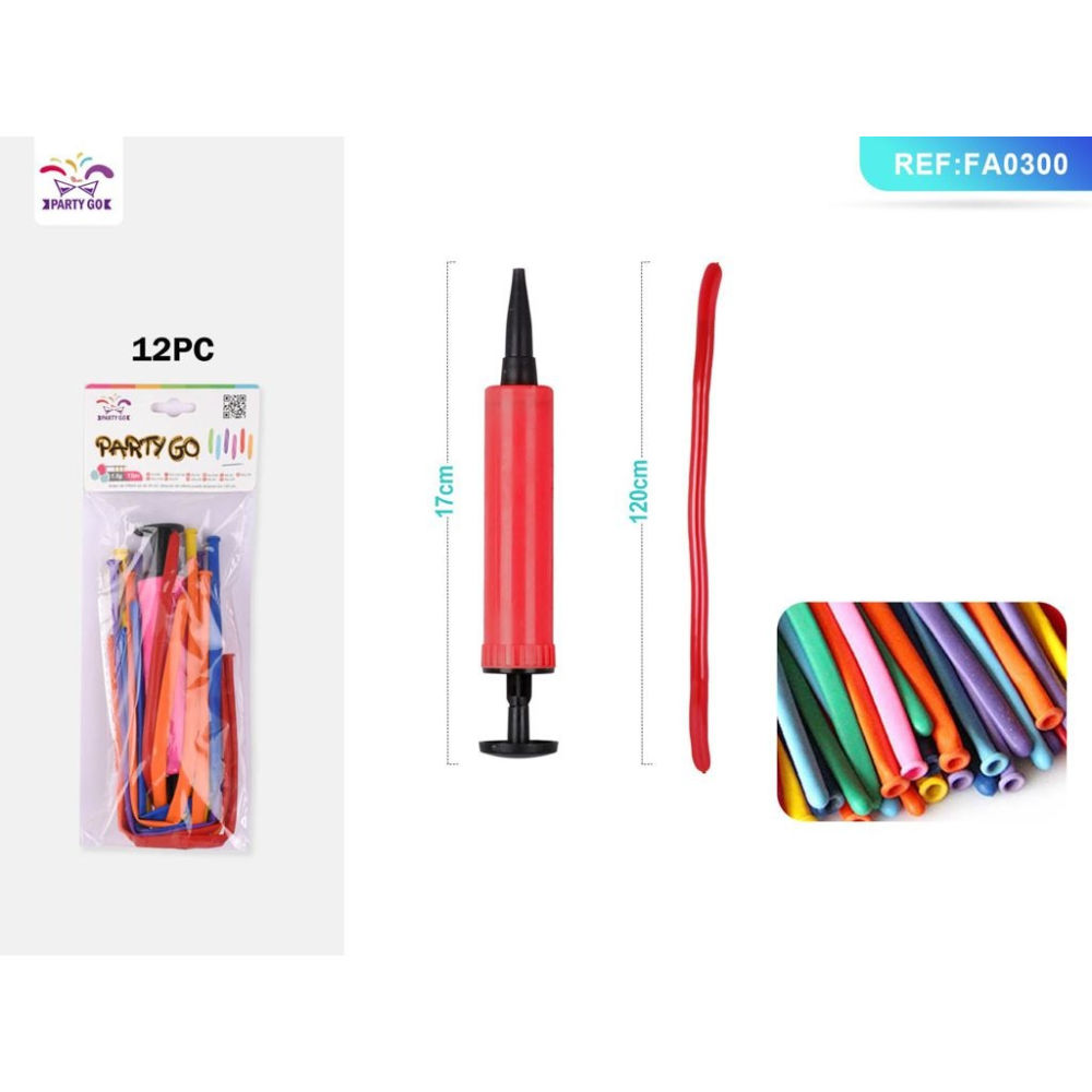 PALLONCINI TORCIGLIONI + POMPA - COLORI MISTI 12PZParty Go