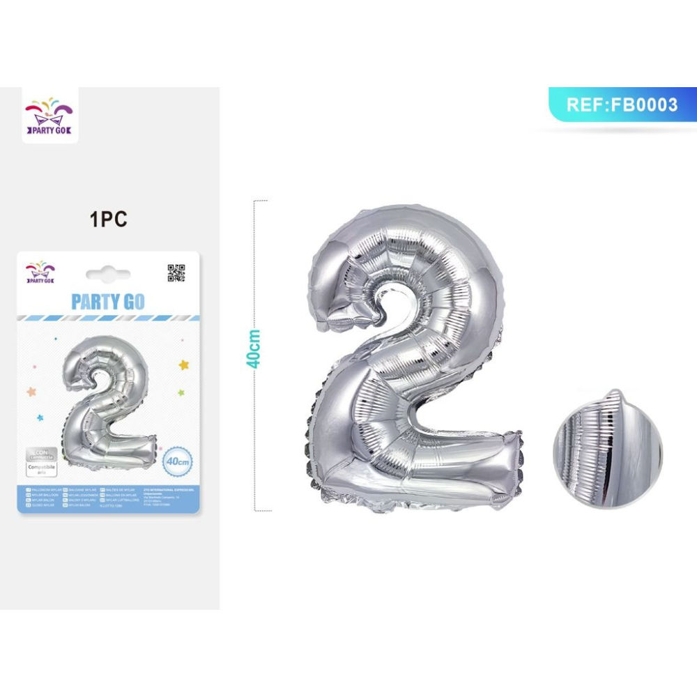 PALLONCINO MYLAR 40CM - NUMERO 2 ARGENTO - 1PZParty Go