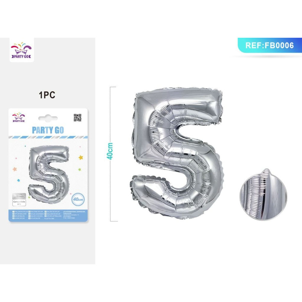PALLONCINO MYLAR 40CM - NUMERO 5 ARGENTO - 1PZParty Go
