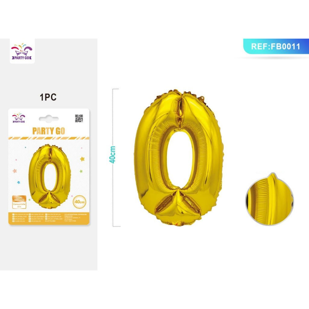 PALLONCINO MYLAR 40CM - NUMERO 0 ORO - 1PZParty Go