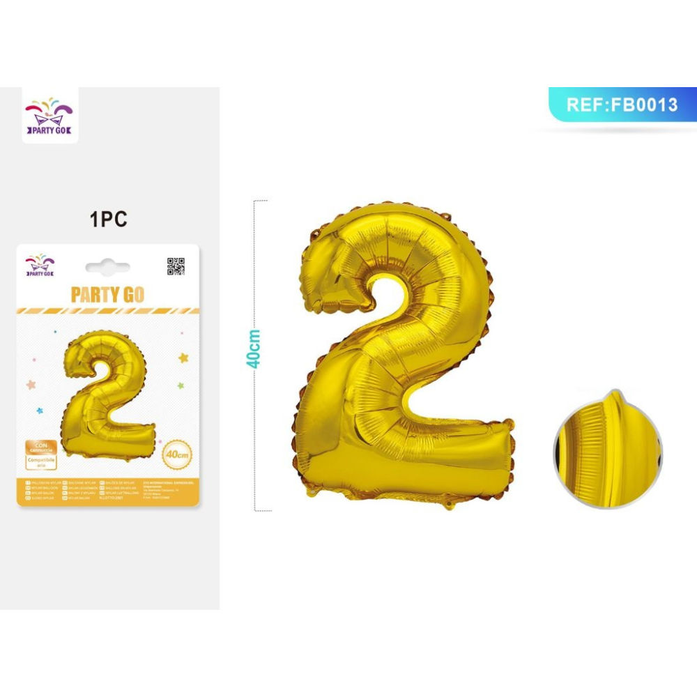PALLONCINO MYLAR 40CM - NUMERO 2 ORO - 1PZParty Go
