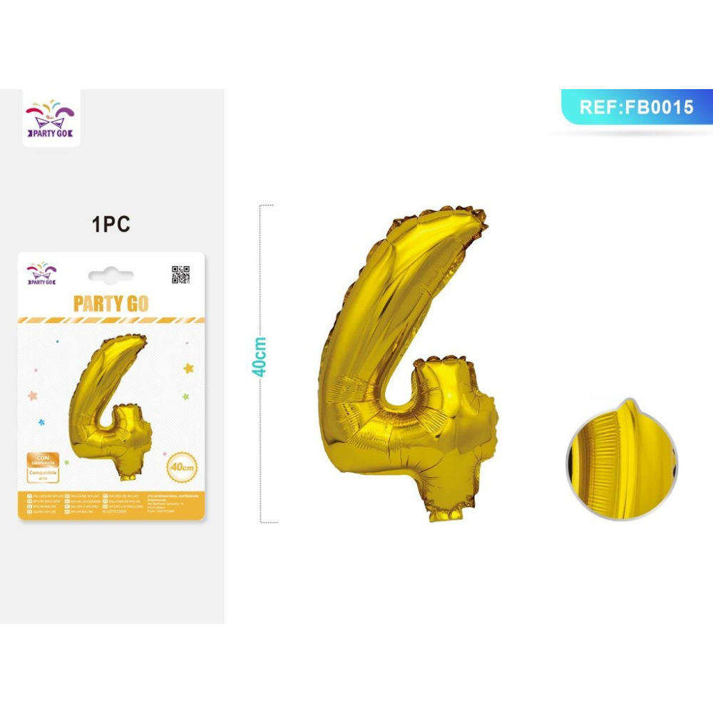 PALLONCINO MYLAR 40CM - NUMERO 4 ORO - 1PZParty Go