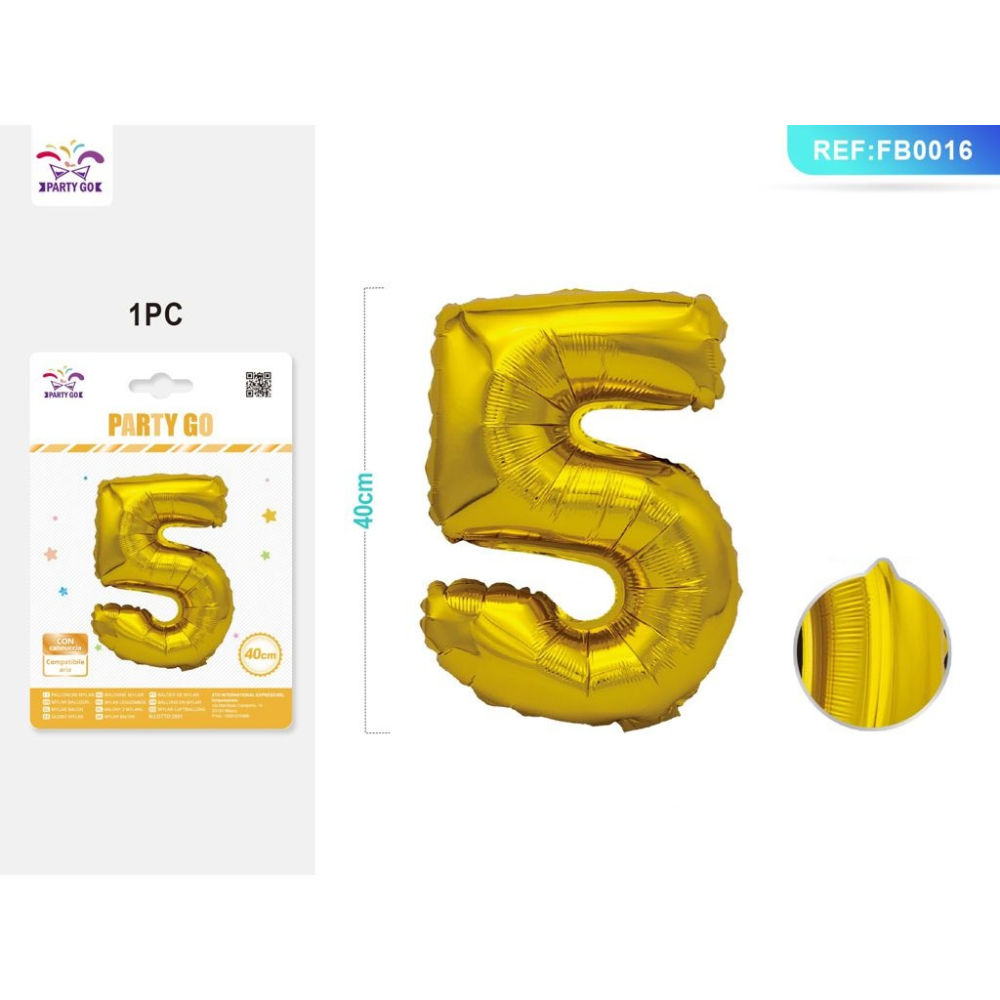 PALLONCINO MYLAR 40CM - NUMERO 5 ORO - 1PZParty Go